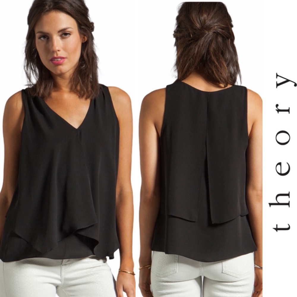 Theory Silk Jantine V-neck Tank Black Size XS